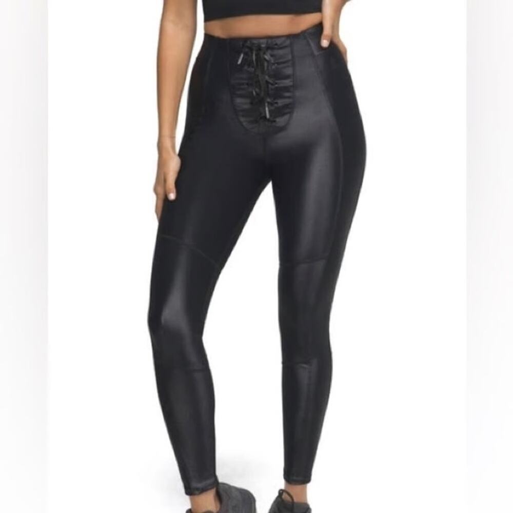 NWOT Good American Bombshell Glossy Lace Up Leggings Size US Small